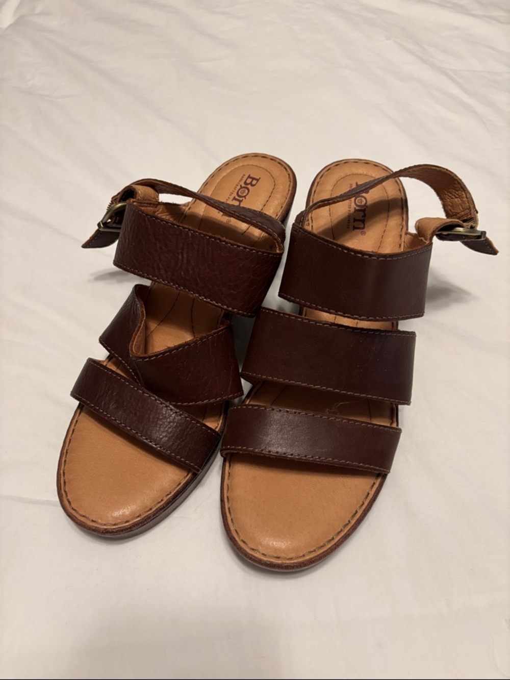 Born Brown Leather Triple-Strap Women's Sandals